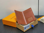 Brown leather small bag, open with card slots, in gift box