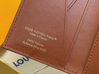 Small brown leather wallet panel with 'Louis Vuitton Paris' text and stitching