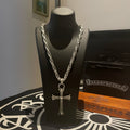 Silver-tone cross pendant necklace with chunky link chain