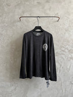 Long-sleeve T-shirt in dark heather gray with chest crest logo print