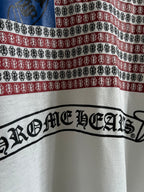 Close-up of front graphic ribbon with ornate script-style logo and dark outline.