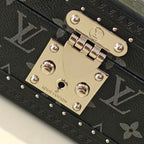 Louis Vuitton trunk lock plate with brass-toned hardware and rivets