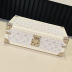 Louis Vuitton monogram jewelry box, light color with silver lock and corner feet