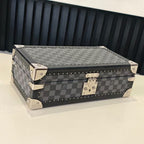 Louis Vuitton check-pattern trunk case with metal corner hardware and central clasp