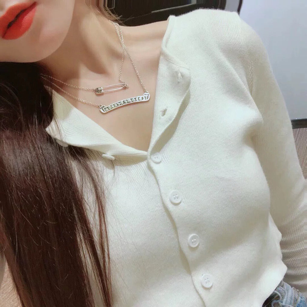 Layered pendant necklaces with small bar pendants on fine chain