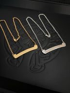 Bar pendant necklace set with gold and silver tone chains and large bar pendants