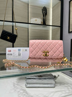 Chanel quilted pink flap crossbody bag with gold-tone chain and clasp