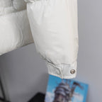 Moncler long white puffer coat cuff with snap and logo patch