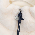 Moncler cream padded vest zipper with navy cord pull tab