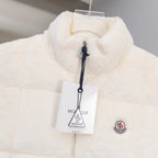 Moncler cream padded vest with stand collar and round logo patch