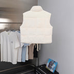 Moncler cream padded sleeveless vest with stand collar and quilted panels