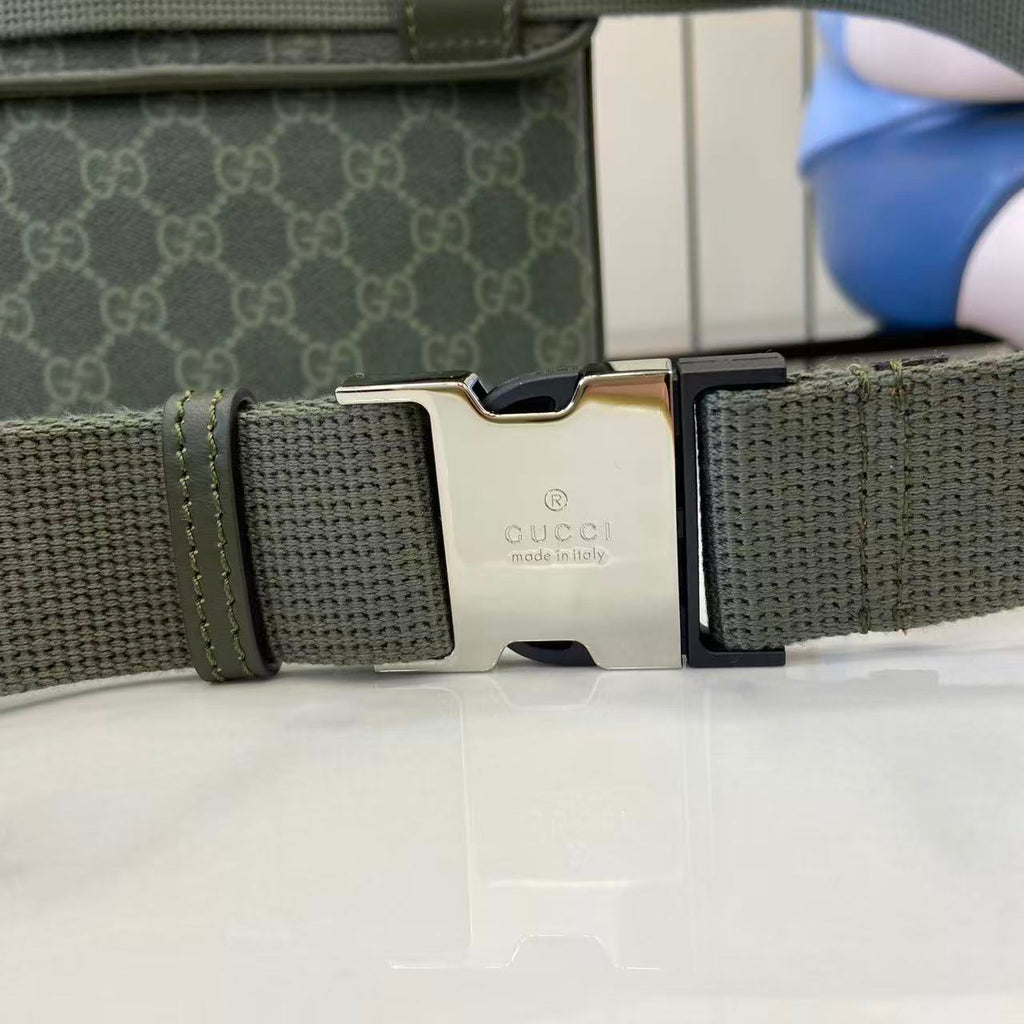 Gucci web belt with GG canvas and silver-tone double-prong buckle