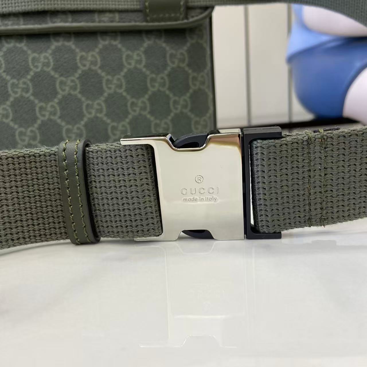 Gucci web belt with GG canvas and silver-tone double-prong buckle