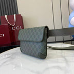 Gucci GG monogram crossbody bag, green, flap front with strap and metal clasp.