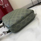 Gucci bag dark green monogram canvas with horizontal zip and silver chain pull