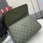 Monogram crossbody bag flap in dark green with GG pattern and snap buttons