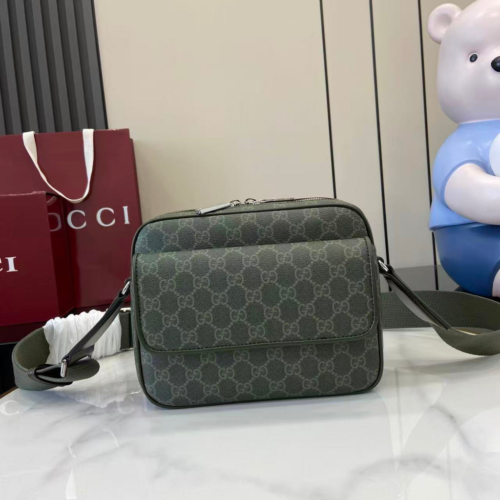 Monogram crossbody bag in dark green with GG pattern and top zip closure