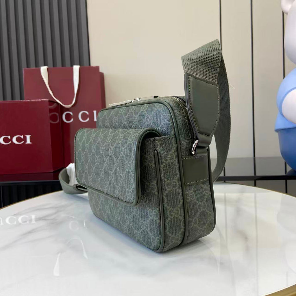 Monogram crossbody bag in dark green with GG pattern, back panel and strap