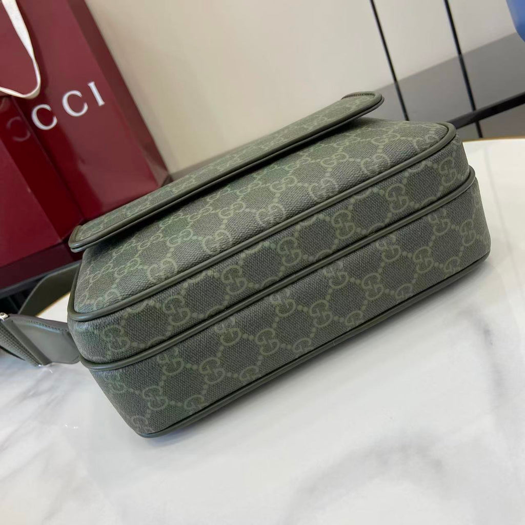 Monogram crossbody bag in dark green with GG pattern and wide top handle strap