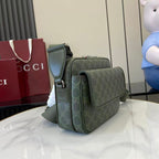Monogram crossbody bag in dark green with GG pattern, flap front and shoulder strap