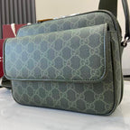 Monogram flap crossbody bag in dark green with GG pattern and curved front flap