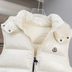 White hooded padded jacket with flap pockets and snap buttons