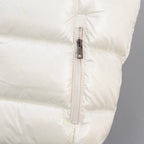 Long padded jacket, off-white quilted with front zip