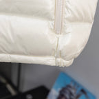 Long padded jacket, off-white quilted lower panel and hem