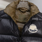 Moncler black puffer vest with Moncler patch and inner khaki lining