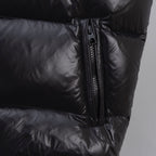 Moncler long puffer coat with stand collar and front zip
