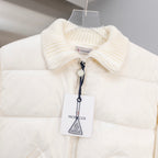 Moncler long puffer jacket, white, knit collar and front zipper with tag