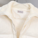 Moncler long puffer jacket with cream knit collar and white front quilted fabric
