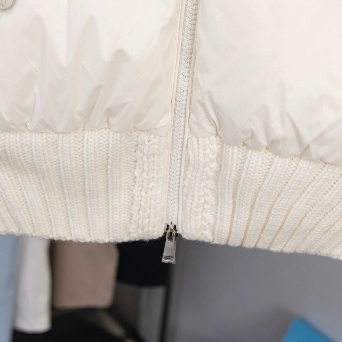 Moncler quilted jacket with ribbed knit hem and front metal zipper