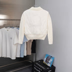Moncler long puffer jacket, white, knit cuffs and back logo embroidery