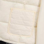 Moncler long puffer jacket, cream, front pocket panel with stitched trim