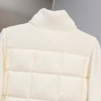 Moncler long puffer jacket, cream, quilted back with ribbed stand collar