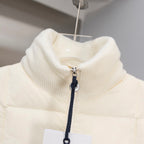 Moncler puffer jacket zipper and stand collar, cream quilted fabric
