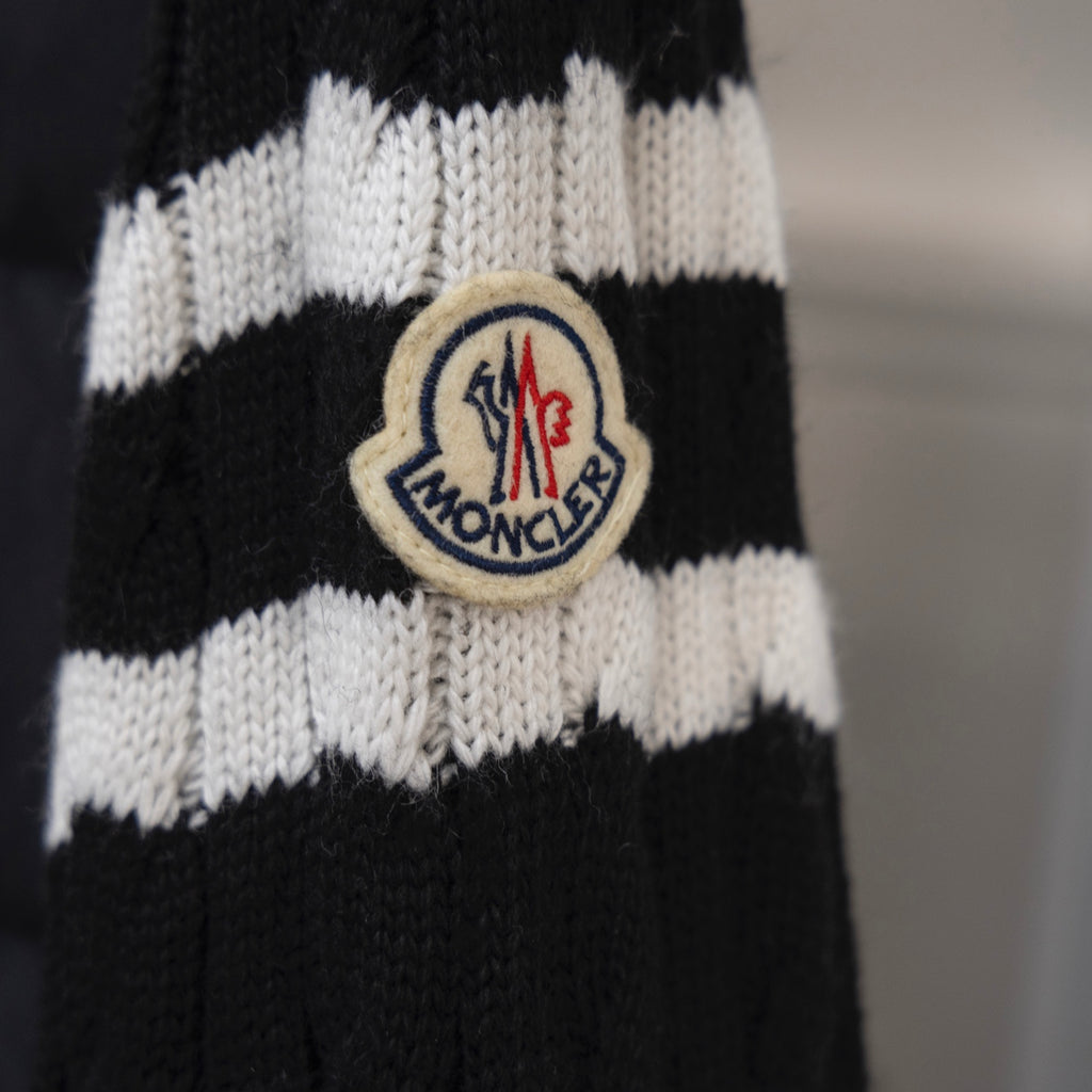 Moncler knit cuff with striped pattern and embroidered round logo patch