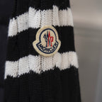 Moncler knit cuff with striped pattern and embroidered round logo patch