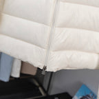 Long white puffer jacket with center front zipper