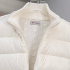 Moncler long puffer jacket, knit high collar and small chest logo patch