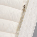 Long white puffer jacket with front zipper and knit cuff