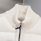 Moncler long puffer jacket, ribbed knit neck and zip with pull tab