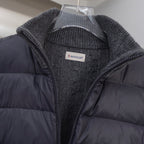 Moncler knit-collar puffer jacket with front logo patch and zip placket