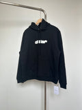 Off White black hoodie with front drawstring hood and small chest logo print