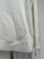 Off-white hoodie front pocket and curved hem with clean stitched seams