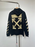 Off-White navy hoodie back with large gold logo print