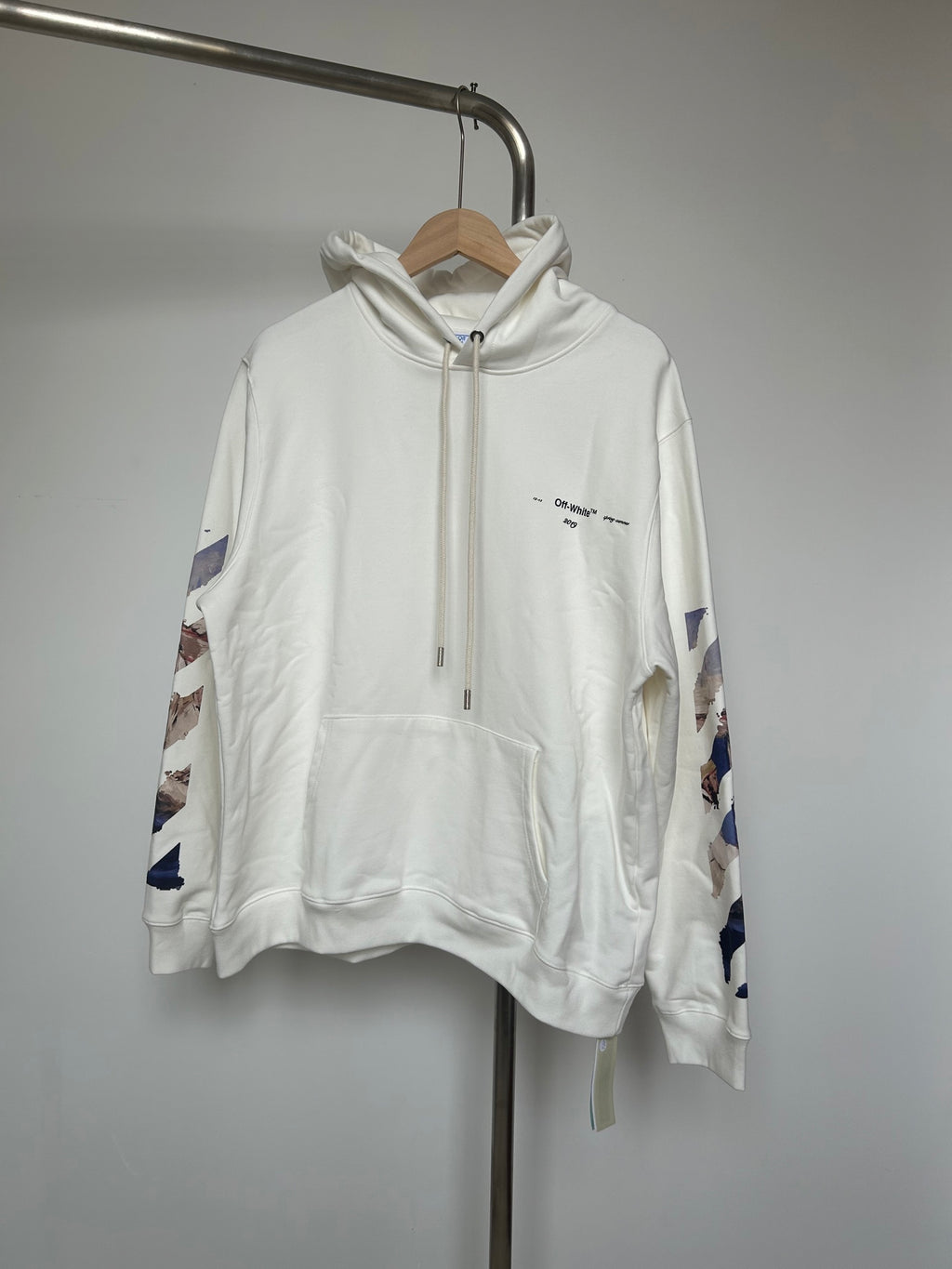 Off-White hoodie in off-white with hood, drawstrings, and front kangaroo pocket