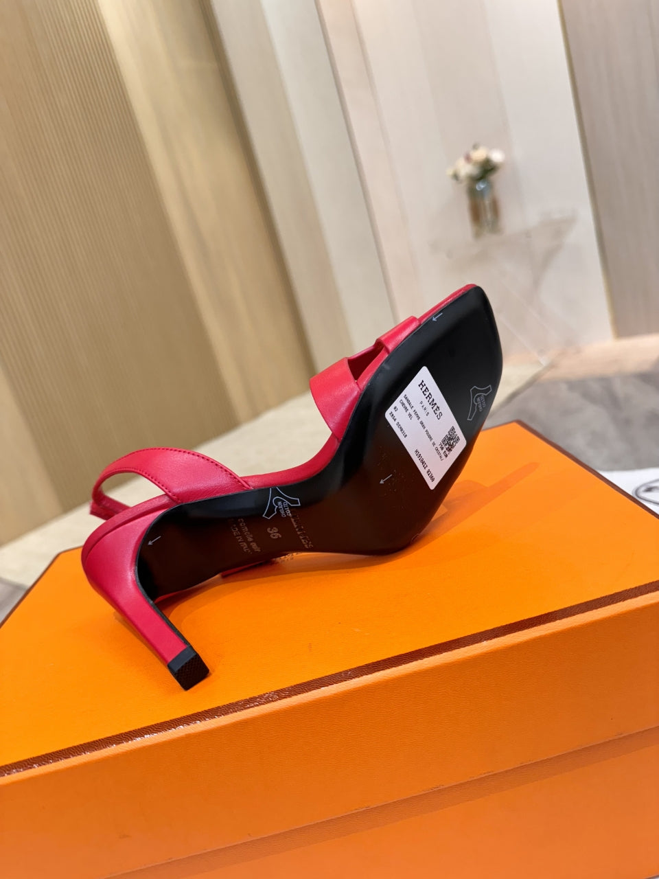Hermes red open-toe high-heel slingback sandals with dark inner sole