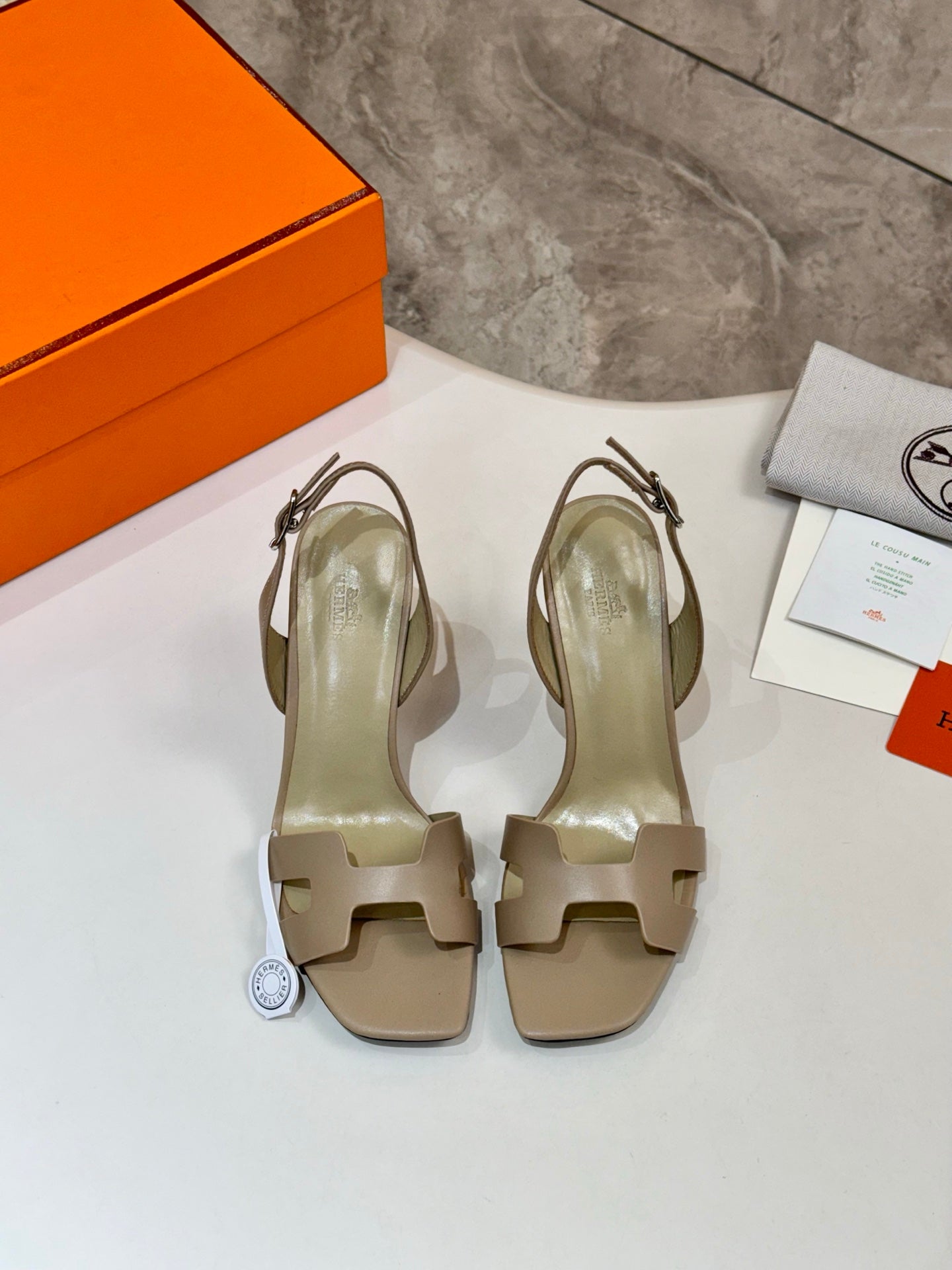 Hermes light beige heeled sandals, open toe with two front straps